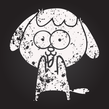 Bir insan tarafından çizilmiş kara tahta tebeşirle çizilmiş şirin bir köpek.