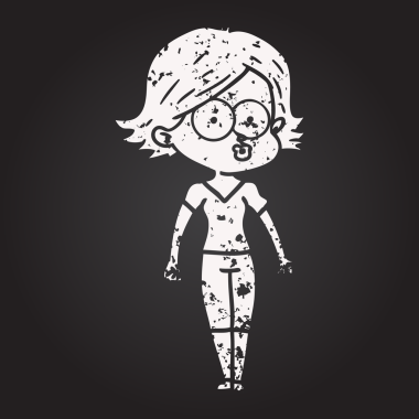 Bir insan tarafından çizilmiş karatahta karikatür kızı.