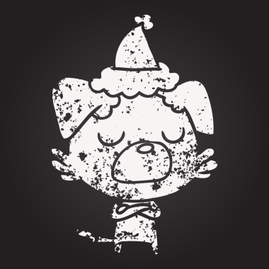 Tahta tebeşirle çizilmiş el çizimi Noel Baba şapkası takan bir insan tarafından çizilmiş.