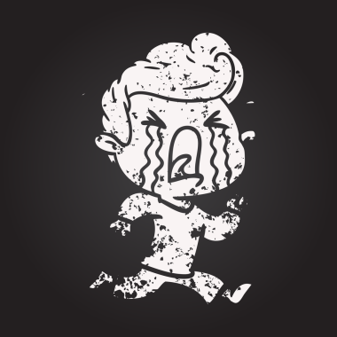 Bir insan tarafından çizilmiş karatahta karikatür ağlayan adam