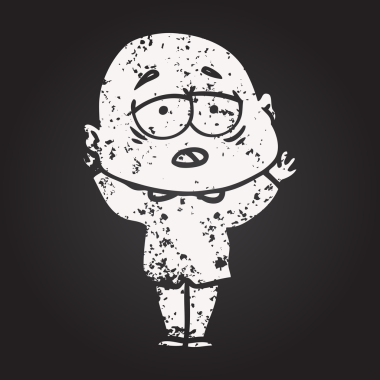 Tahta tebeşir karikatürü. Bir insan tarafından çizilmiş yorgun kel adam.