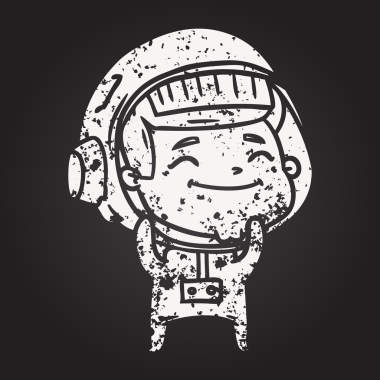 Kara tahta tebeşir mutlu çizgi film astronotu bir insan tarafından çizilmiş.