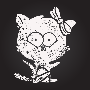 Bir insan tarafından çizilmiş kara tahta tebeşir çizgi film kedisi.