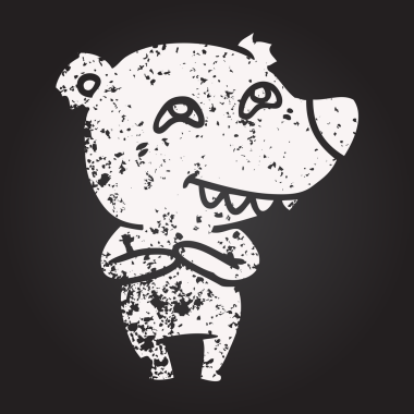 Karatahta tebeşirle çizilmiş bir ayı insan dişlerini gösteriyor.