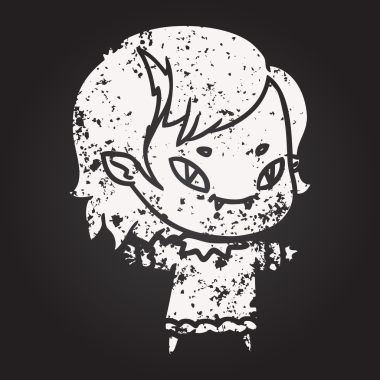 Bir insan tarafından çizilmiş kara tahta tebeşir, arkadaş canlısı vampir kız.