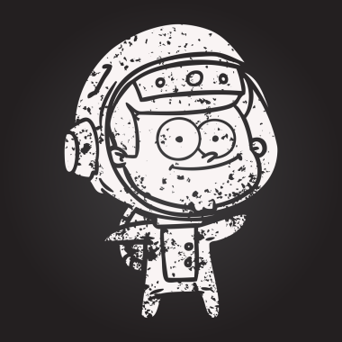 Kara tahta tebeşir mutlu astronot çizgi filmi bir insan tarafından çizilmiş.