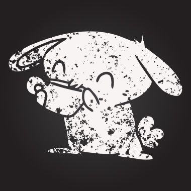 Kara tahta tebeşir çizgi film tavşanı bir insan tarafından çizilmiş çayı içiyor.