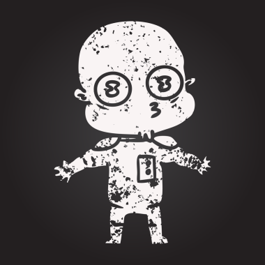 Karatahta tebeşir karikatürü bir insan tarafından çizilmiş garip kel uzay adamı.