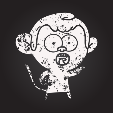 Karatahta karikatür bir insan tarafından çizilmiş maymun.