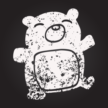 Kara tahta tebeşir siyah beyaz çizgi film oyuncak ayısı bir insan tarafından çizilmiş.