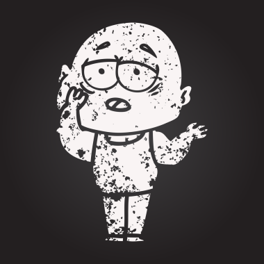 Tahta tebeşir karikatürü. Bir insan tarafından çizilmiş yorgun kel adam.