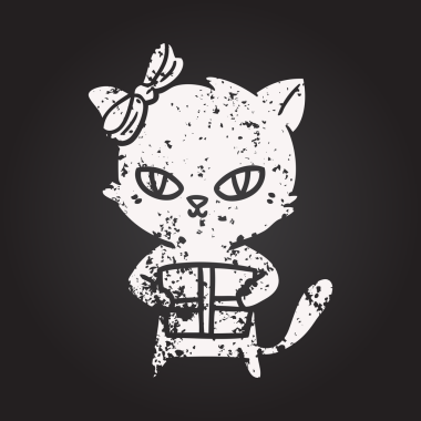 Karatahta tebeşir şirin çizgi film kedisi Bir insan tarafından çizilmiş hediye