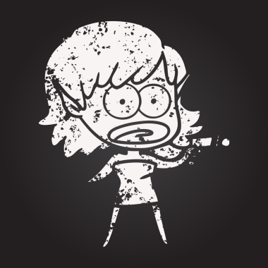 Tahta tebeşir karikatürü uzaylı kızı bir insan tarafından çizilmiş ışın tabancasıyla şok etti.