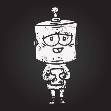 Bir insan tarafından çizilmiş kara tahta tebeşir çizgi film robotu.