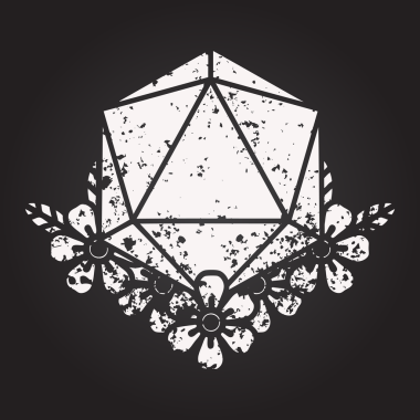 Kara tahta tebeşiri Siyah ve Beyaz Dövme Çizim Biçimi Doğal 20 D20 zar bir insan tarafından çizilmiş çiçek elementleri