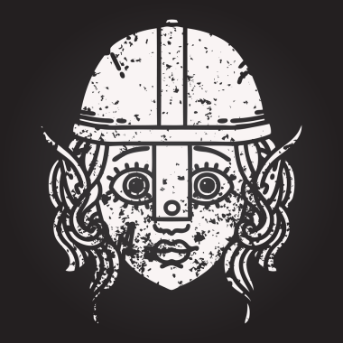 Kara tahta tebeşirle çizilmiş Siyah ve Beyaz Dövme Biçimli Elf savaşçı karakteri bir insan tarafından çizilmiş