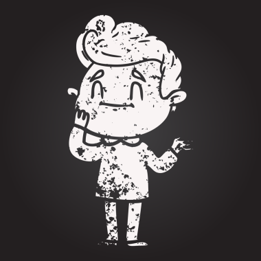 Bir insan tarafından çizilmiş kara tahta tebeşirli mutlu çizgi film adamı.