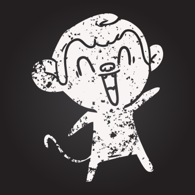 Bir insan tarafından çizilmiş kara tahta tebeşir çizgi filmi gülen maymun