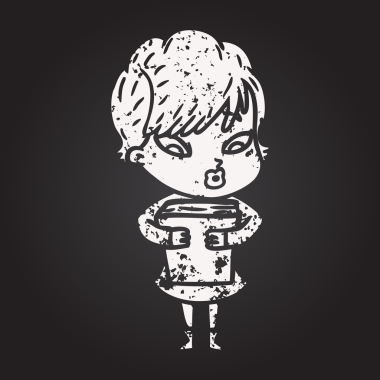 Bir insan tarafından çizilmiş kara tahta tebeşir karikatür kadın.