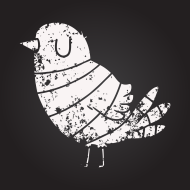 Bir insan tarafından çizilmiş kara tahta tebeşir çizgi film kuşu.