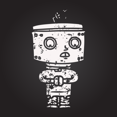 Bir insan tarafından çizilmiş kara tahta tebeşir çizgi film robotu.