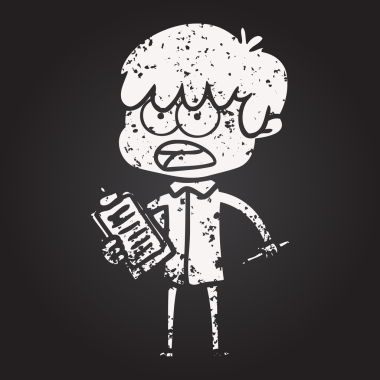 Karatahta tebeşir endişeli çizgi film çocuğu bir insan tarafından çizildi