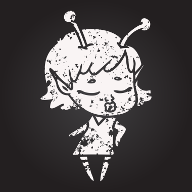 Kara tahta tebeşir, bir insan tarafından çizilmiş sevimli uzaylı kız çizgi filmi.