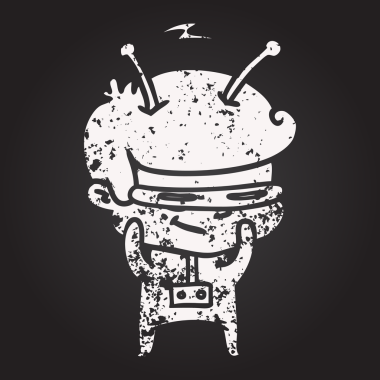 Bir insan tarafından çizilmiş kara tahta tebeşir utangaç çizgi film uzay adamı