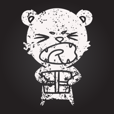 Karatahta tebeşir kızgın çizgi film ayısı bir insan tarafından çizilmiş hediye