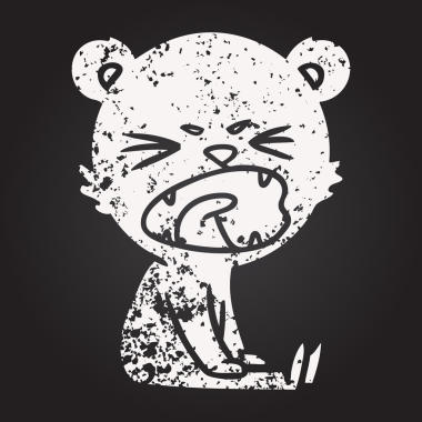 Karatahta tebeşir kızgın çizgi film ayısı bir insan tarafından çizildi