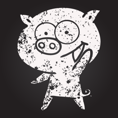 Karatahta tebeşirle çizilmiş neşeli domuz çizgi filmi