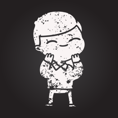 Bir insan tarafından çizilmiş tebeşir çizgi filmi gülümseyen çocuk.