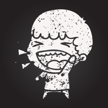 Bir insan tarafından çizilmiş kara tahta tebeşir çizgi filmi gülen adam.