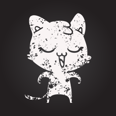 Bir insan tarafından çizilmiş kara tahta tebeşirli mutlu çizgi film kedisi.