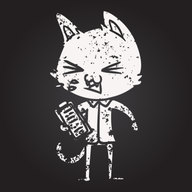 Kara tahta tebeşir, çizgi film satıcısı kedi bir insan tarafından çizilmiş.