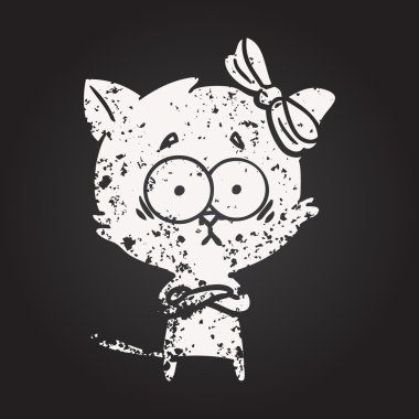 Bir insan tarafından çizilmiş kara tahta tebeşir çizgi film kedisi.