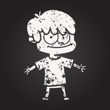 Bir insan tarafından çizilmiş kara tahta tebeşirli mutlu çizgi film adamı.