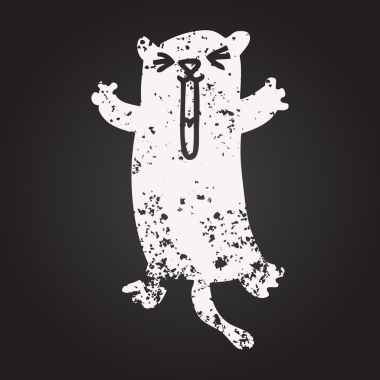 Kara tahta tebeşir siyah beyaz çizgi film Mutlu kedi bir insan tarafından çizilmiş