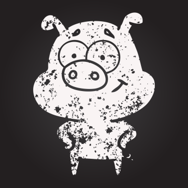 Karatahta tebeşirle çizilmiş mutlu çizgi film domuzu.