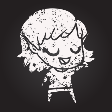 Karatahta tebeşirli mutlu elf kızı bir insan tarafından çizilmiş.