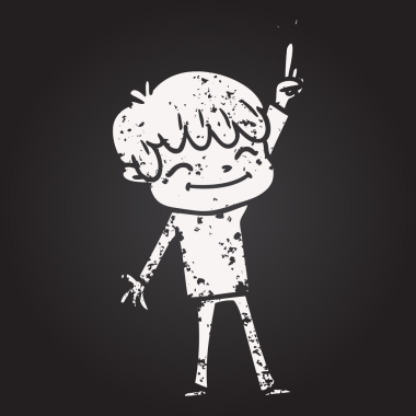 Bir insan tarafından çizilmiş kara tahta tebeşir çizgi filmi mutlu çocuk