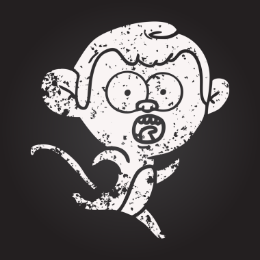 Karatahta karikatür bir insan tarafından çizilmiş maymun.