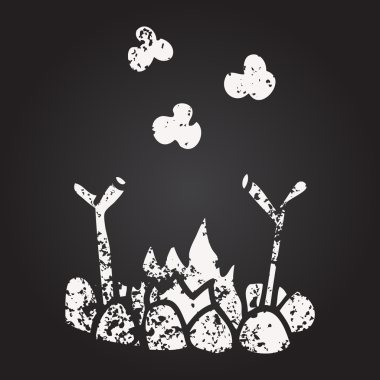 Karatahta tebeşiri bir insan tarafından çizilmiş kamp ateşini çekiyor.