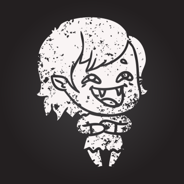 Bir insan tarafından çizilmiş gülen vampir kız karikatürü.