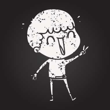 Bir insan tarafından çizilmiş kara tahta tebeşir gülen çizgi film adamı.