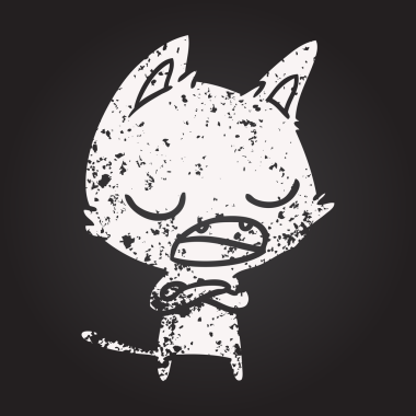 Bir insan tarafından çizilmiş konuşan kara tahta tebeşirli kedi çizgi filmi.