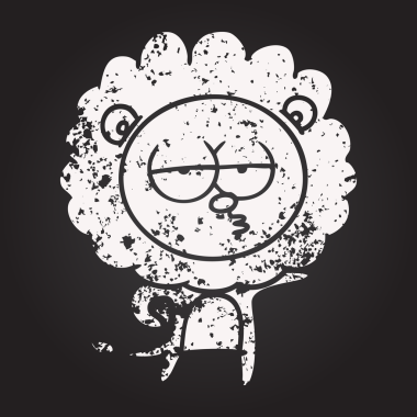 Bir insan tarafından çizilmiş karatahta karikatür sıkılmış aslan.