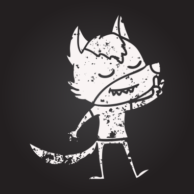 Kara tahta dostu çizgi film kurdu bir insan tarafından barış işareti çiziyor.