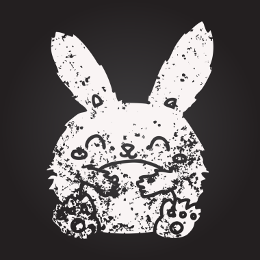 Bir insan tarafından çizilmiş kara tahta tebeşir şirin çizgi film tavşanı.