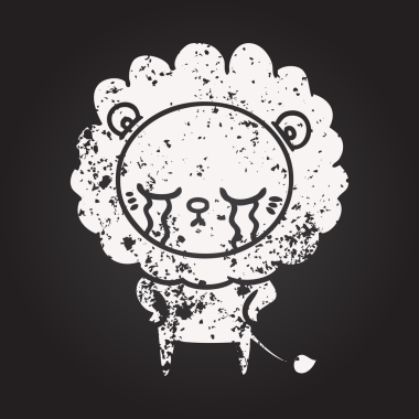 Tahta tebeşirle ağlayan çizgi film aslanı bir insan tarafından çizilmiş.